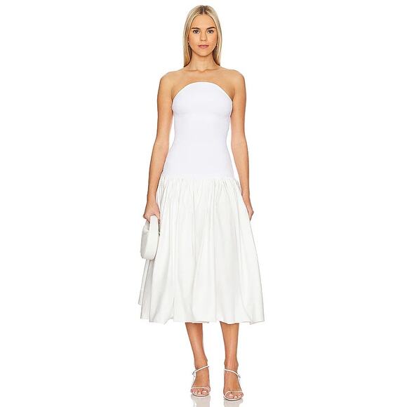 Alexis Kamali Dress stretch white midi aline bride bridal size large L - Picture 6 of 16